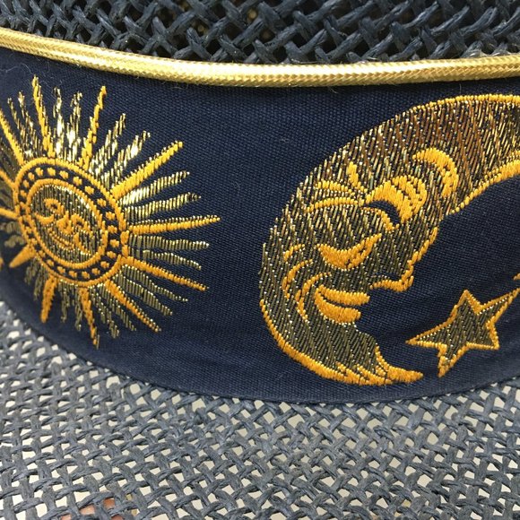 Blue Accessory Lady Straw Sun Hat with Gold Embroidery, Rim, & Ruffle main image 4